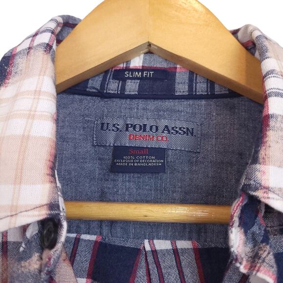 US Polo Assn Men’s Button Up Shirt Small Plaid ‘Merica Turtle Back Long Sleeve - Picture 3 of 11